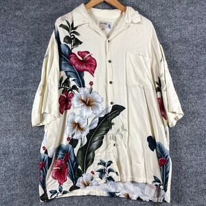 VTG Iolani Hawaiian Shirt Mens XXL White Tropical Hibiscus Floral Rayon Retro